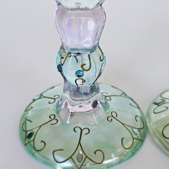 Vintage 80's Bejeweled Partylite Mardi Gras 5" Candle Taper Holder Set of 2 1564 - Picture 3 of 6